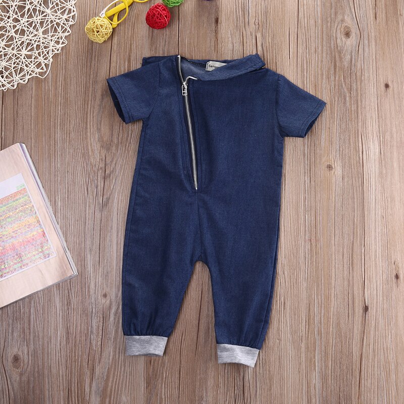 Vêtements d'été décontractés à la 0-24M | Vêtements d'été décontracté -né, bébés garçons, Denim manches courtes, fermeture éclair, combinaison bleu, combinaison