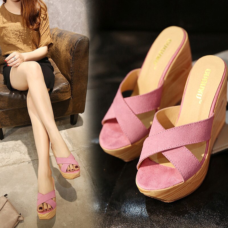 Sandalias con plataforma de banda cruzada, Sandalias con cuña para mujer, chanclas de playa, zapatos de cuero de ante de verano, Sandalias de mujer Sildes
