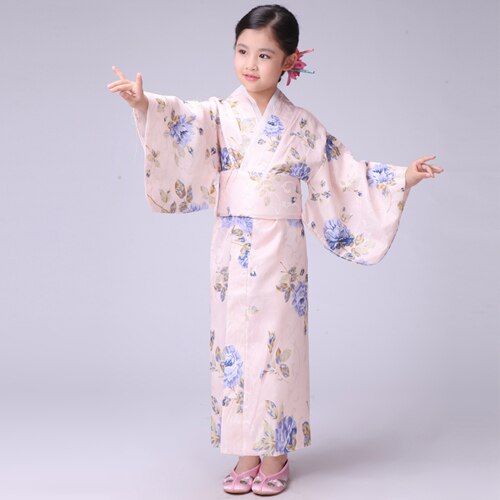 Vestido Kimono azul japonés para niña con Obi tradicional Yukata vestido de danza puesta en escena infantil disfraz de chico Cosplay 717-10: blue / L