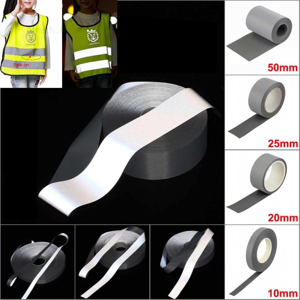 Safety Bright Silver Reflective Tape Polyester Fabric Sew On Clothes Tape For Clothing