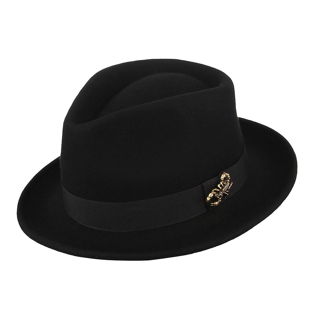 Men's Retro Scorpion Black Fedoras Hat Male Wool Gentlemen's Jazz Fedora Cap Church Party Banquet Vintage Hats H7212