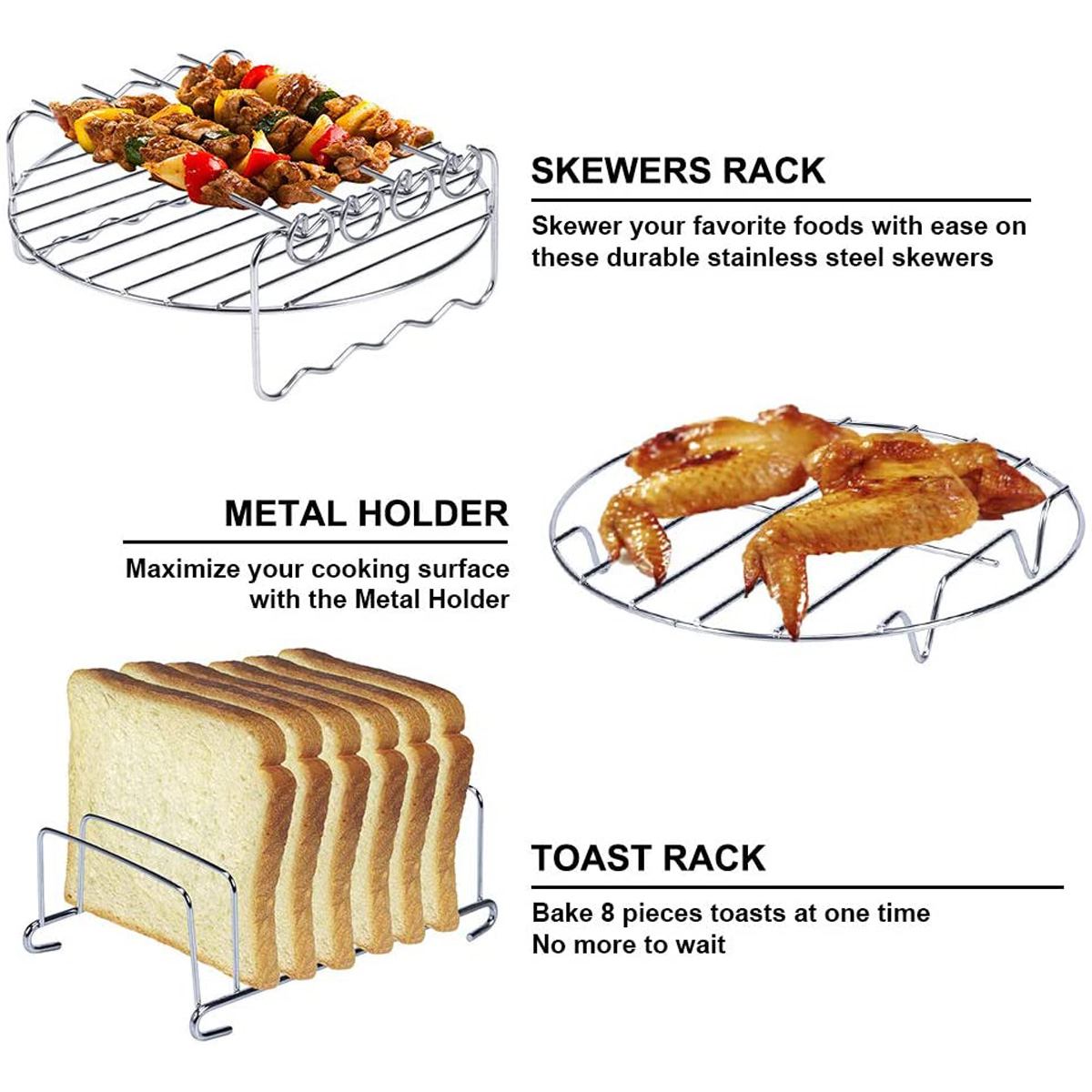 14 pièces Air friteuse accessoires 8 pouces pour XL Airfryers 5.3QT-5.8QT cuisson panier Pizza plaque gril Pot cuisine outil de cuisson