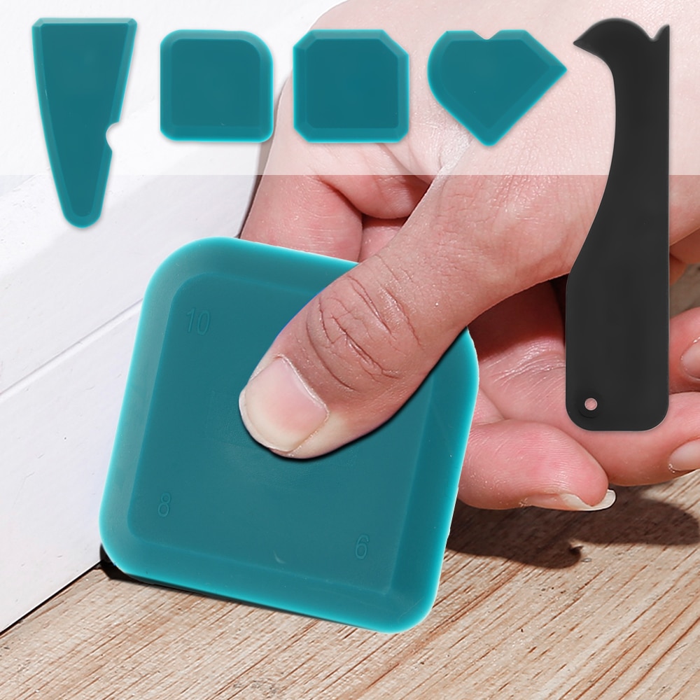 Esparcidor de sellador de silicona, juego de 5 unidades, espátula, espátula, utensilio para quitar masilla o cemento, Kit de herramientas de calafateo multiangular resistente al desgaste