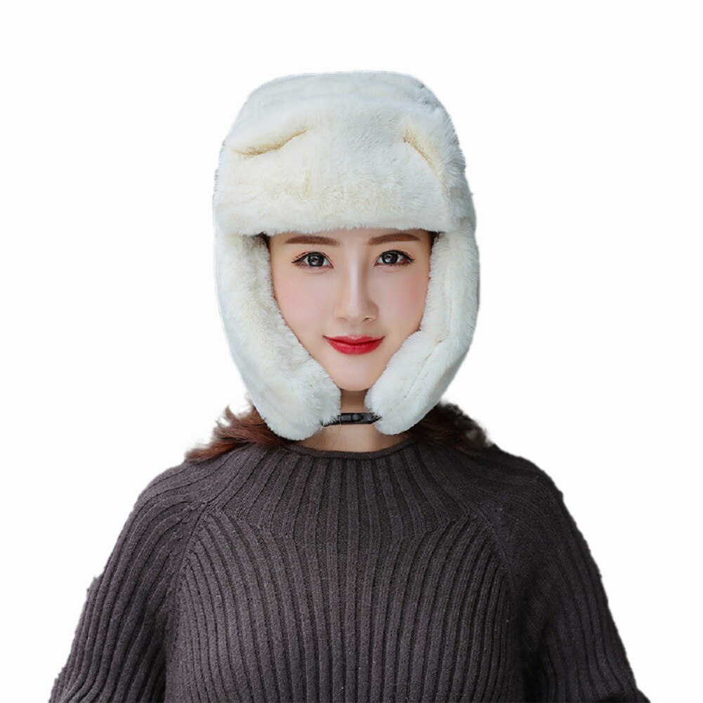 Women Faux Fur Trapper Hat Russian Ushanka Cossack Ski Earflaps Aviator Cap Winter Warm Velvet Bomber Hat 5 Colors
