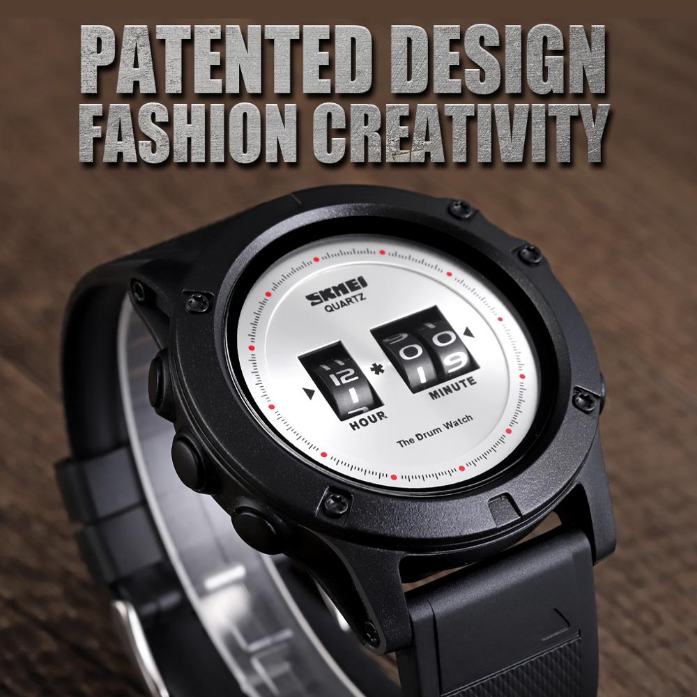 Skmei gepatenteerd herenhorloge quartzhorloges waterdicht grote wijzerplaat pu-band polshorloges reloj hombre 1546 horloge heren