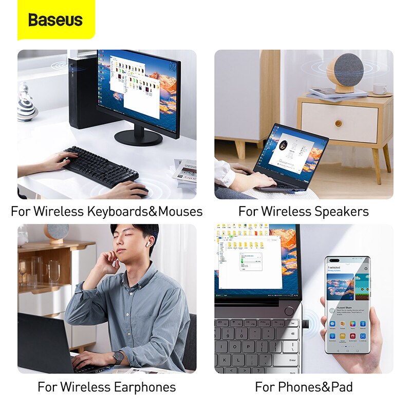 Baseus BA04 Adapter USB Bluetooth 5.1 5.0 muzyka odbiornik Audio nadajnik dla PC głośnik do laptopa bezprzewodowa mysz wtyczka Bluetooth