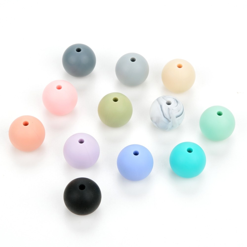 Cuentas de dentición de silicona redondas sueltas de 22MM, 50 unidades/lote para collar de dentición de silicona, cuentas de silicona, mordedor de bebé libre de BPA