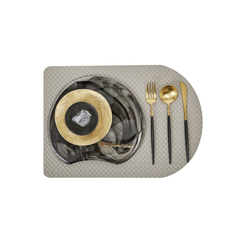 Bandeja de cena de cristal con textura de tinta Semicircular, vajilla occidental de latón dorado, plato redondo de plata, tazón de Sara de cristal, estilo nórdico