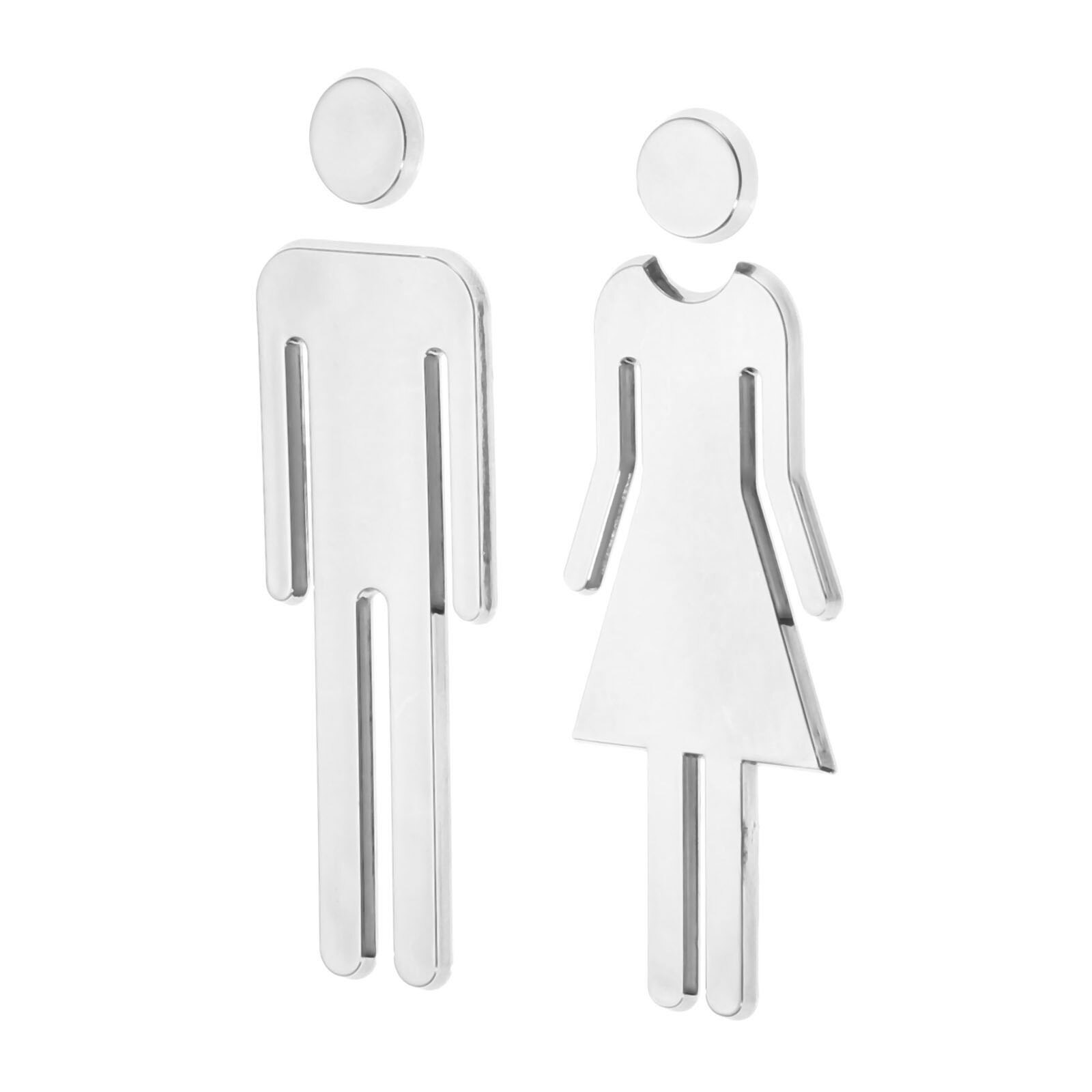 2 stuks/1 Paar Verwijderbare 3D Spiegel Openbare Wc Symbool Toilet Teken Mannen Vrouwen Wall Art Stickers voor Hotel bar School Zilver 12 cm