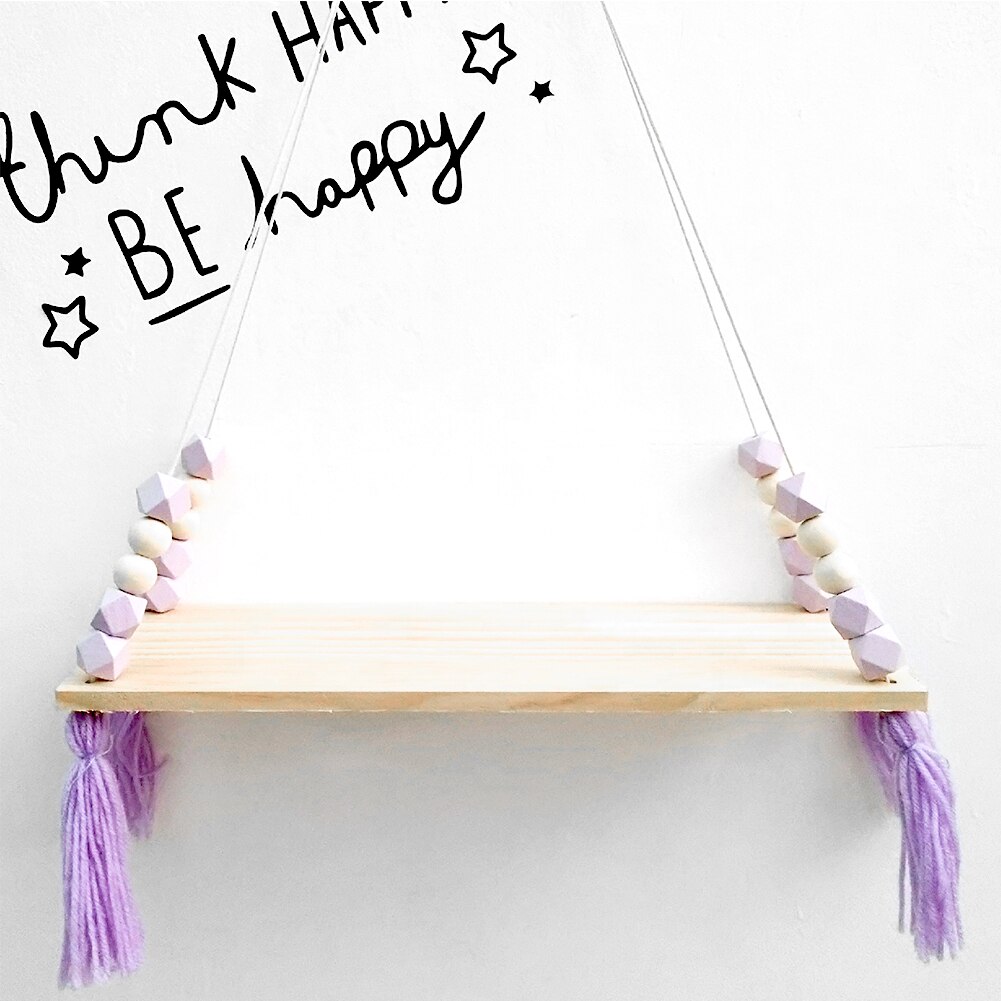Room Swing Wood Shelves Tassel Hanging Shelf Rope Wall Decor: Purple