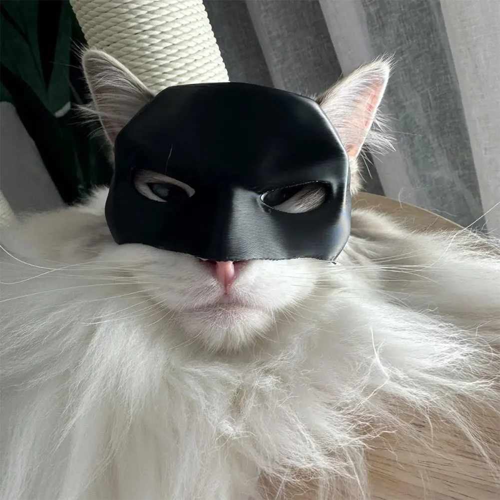 Black Cat Bat Cool Man Mask Avenger Cute Superhero Pet Hat Bat Matte Man Mask for Cat and Dog Halloween Cosplay