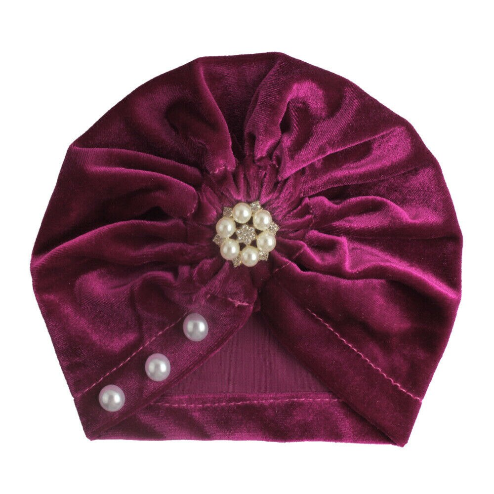 18 farben Kleinkind Baby Mädchen Jungen Hüte Turban Blume Kopf wickeln Kleinkind Mütze Hütte Warme Kappe Stirnband: Perle violett rot