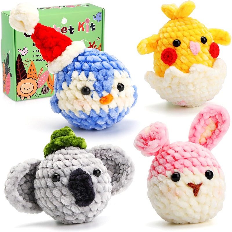 Lmdz Anfänger Tiere häkeln Strickset für Erwachsene Schritt-für-Schritt-Video-Tutorials genug Garn Füll haken und Zubehör: Dunkelgrün