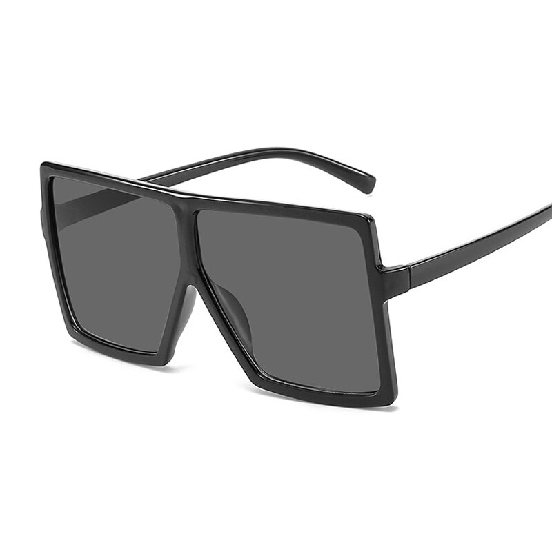 Oversized Shades Zonnebril Vrouwen Zwarte Mode Vierkante Grote Frame Zonnebril Vrouwelijke Vintage Retro Bril Unisex Oculos Feminino: Bright Black