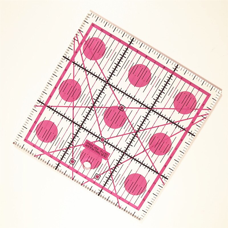 DIY Sewing Square Patchwork Ruler Tool Transparent Acrylic Ruler Clothing Grading Ruler Triangle Ruler Sewing Drawing Yardsticks: 15x15cm Pink