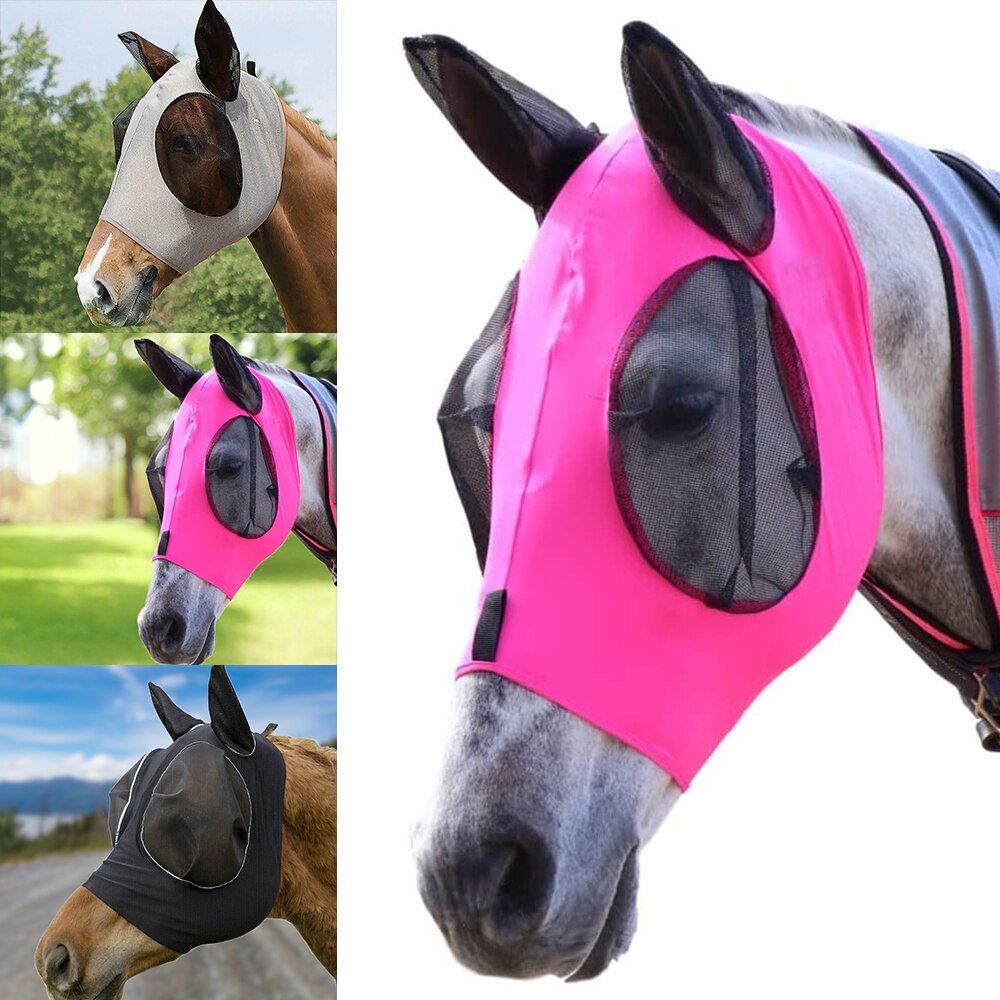 Reiten Atmungsaktive Vermaschten Pferd Maske Abdeckung Reit Pferd Ausrügestochen Fliegen Maske Motorhaube Netz Ohr Masken Schutz Pferd Pflege: Rose rot