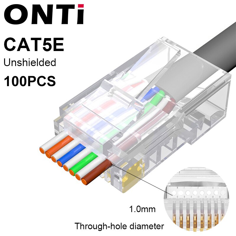 Connecteur ONTi RJ45 Cat7/6/6A/5E, outil de sertissage RJ45 passant à sertir avec lame de rechange dénudeur de câble Ethernet: Or