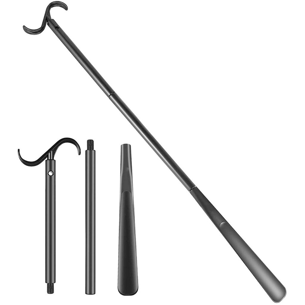 4# Portable Slider Handled Shoe Horn Shoe Lifting Dressing Aid Rod Stick With Shoe Horn With Sock Removal Tool Adjustable Extend