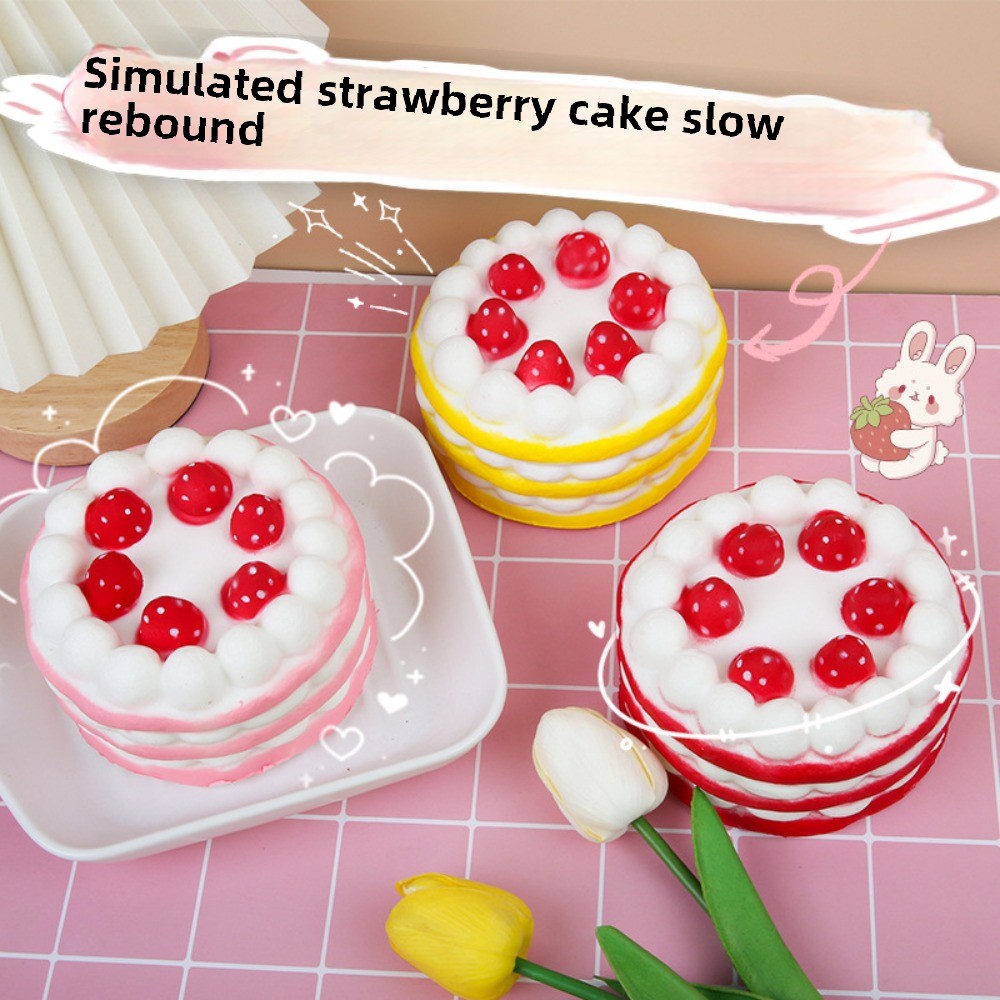 Jumbo Simulation Strawberry Birthday Cake Squishy PU Slow Rising Fun Squeeze Healing Toy Relieve Stress Toys 11*11*7 CM