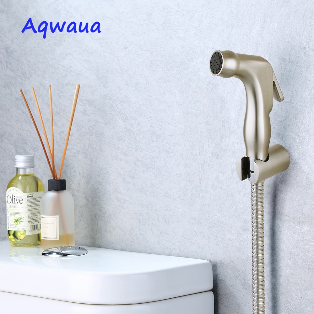 Aqwaua toalett bidé handspruta borstat nickel duschmunstycke shattaf hygienisk avstängning spraytillbehör för badrum