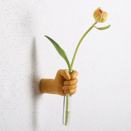 Harpiks glas vægmonteret vase blomst holder hånd abstrakt væg hængende dekoration blomsterarrangement boligindretning: E