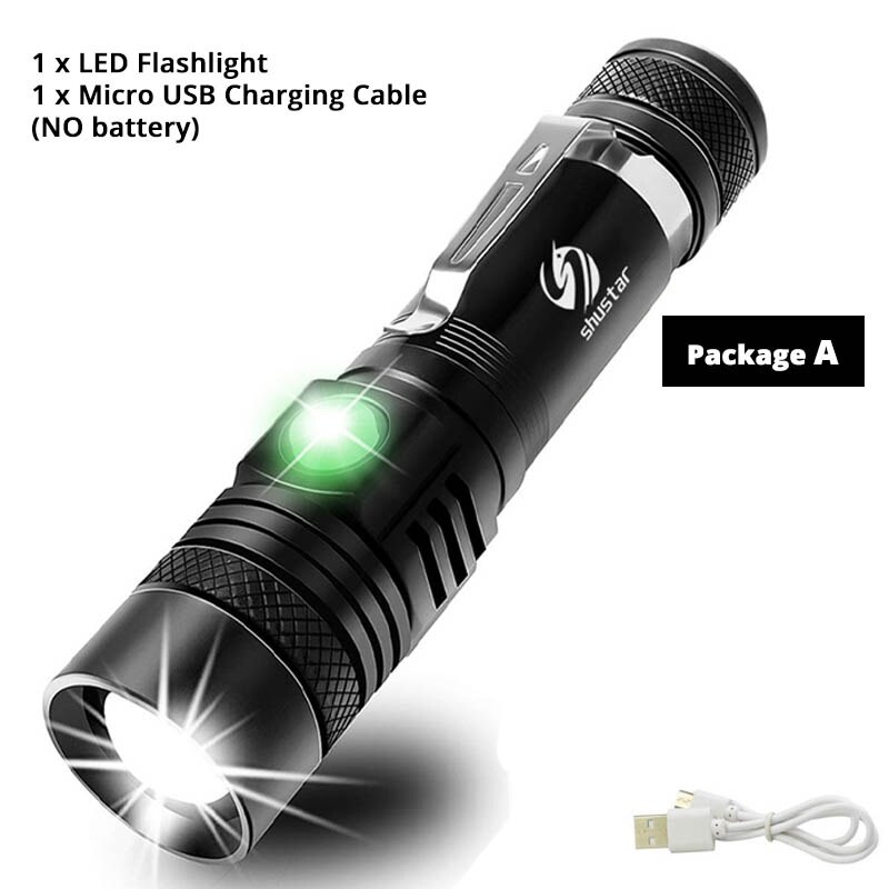 Ultralys ledet-lommelykt med xp-l  v6 ledet-lampeperler vanntett lommelykt zoombar 4 lysmoduser multifunksjons usb-frakt: Pakke a / T6- lav lysstyrke