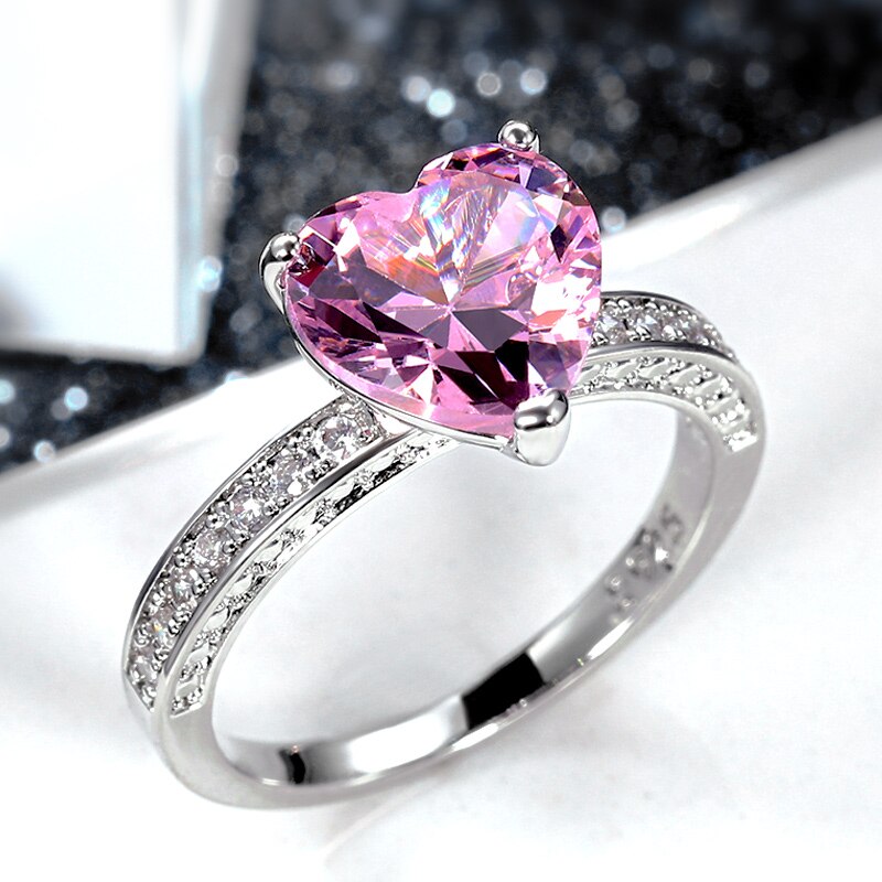 Huitan Romantische Roze Hart Ringen Vrouwen Brilliant Zirconia Bridal Wedding Party Ringen Eenvoudige Stijlvolle Vrouwelijke Accessoires: 9 / F726