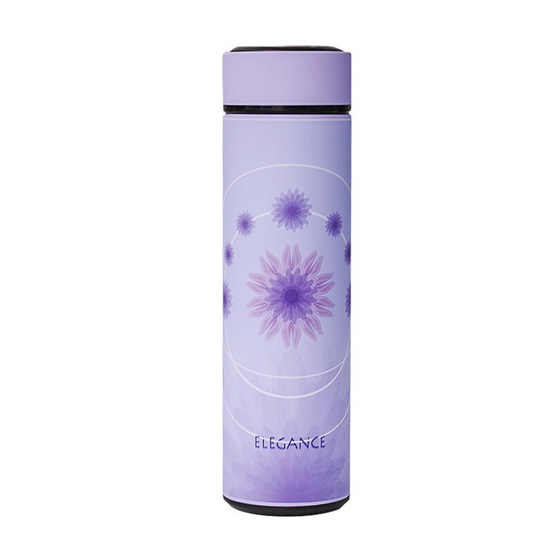 480Ml Geïsoleerde Reismok Thermos Dubbelwandige Roestvrijstalen Thermosflessen Thermos Cup Koffie Thee Melk Water Fles ^ 1: flower purple