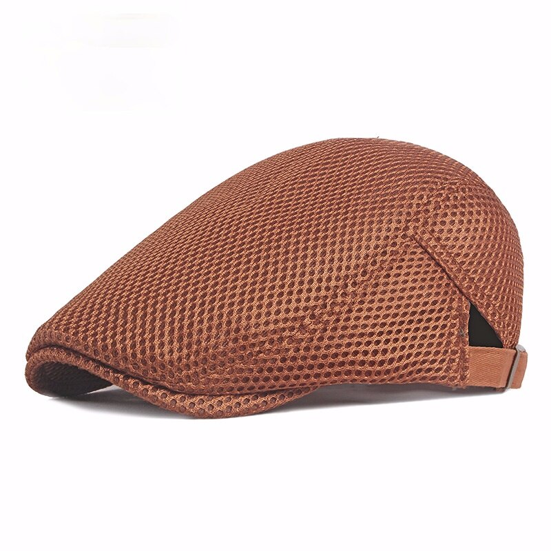 Summer Thin Hollow Mesh Breathable Adjustable Free Size 55-60cm Casquette Visors Sun Hat Beret Retro Baseball Cap: caramel