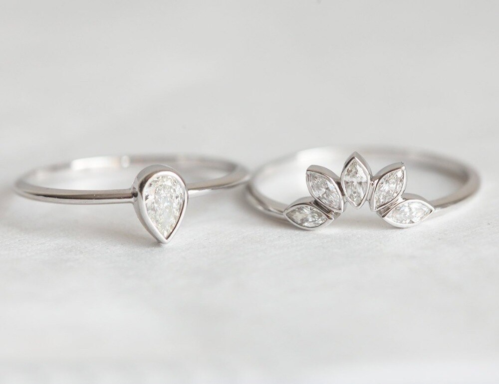 Brand Female Crystal Wedding Ring Set Luxury Silver Color Water Engagement Ring Vintage Bridal Wedding Rings For Women