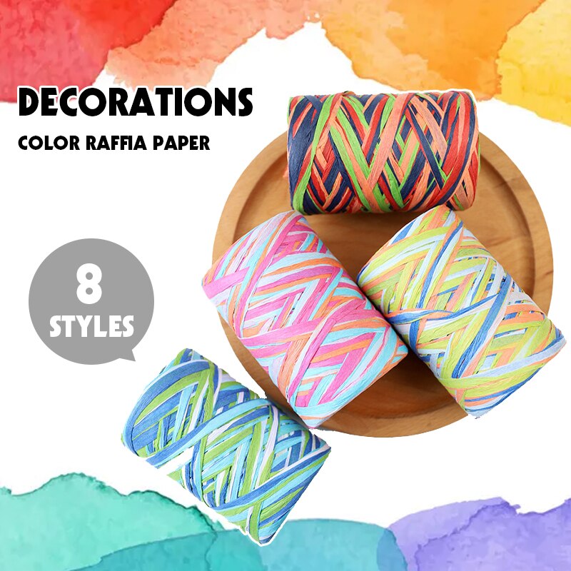 80Meter Colorful Natural Raffia Straw Yarn Ribbon For Wrapping Box Bouquet Decor Baking Box Packing Party Candy Rope