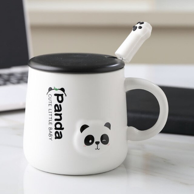 380ml Cartoon Panda Ceramic Mug Glass Cute Couple Cup Coffee Milk Cup Office Cup with Lid Spoon Girl: A