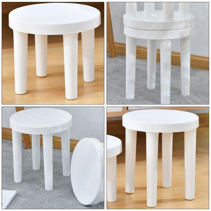 1PC Plastic Small Low Stool Bathroom Anti-slip Round Stool (White)