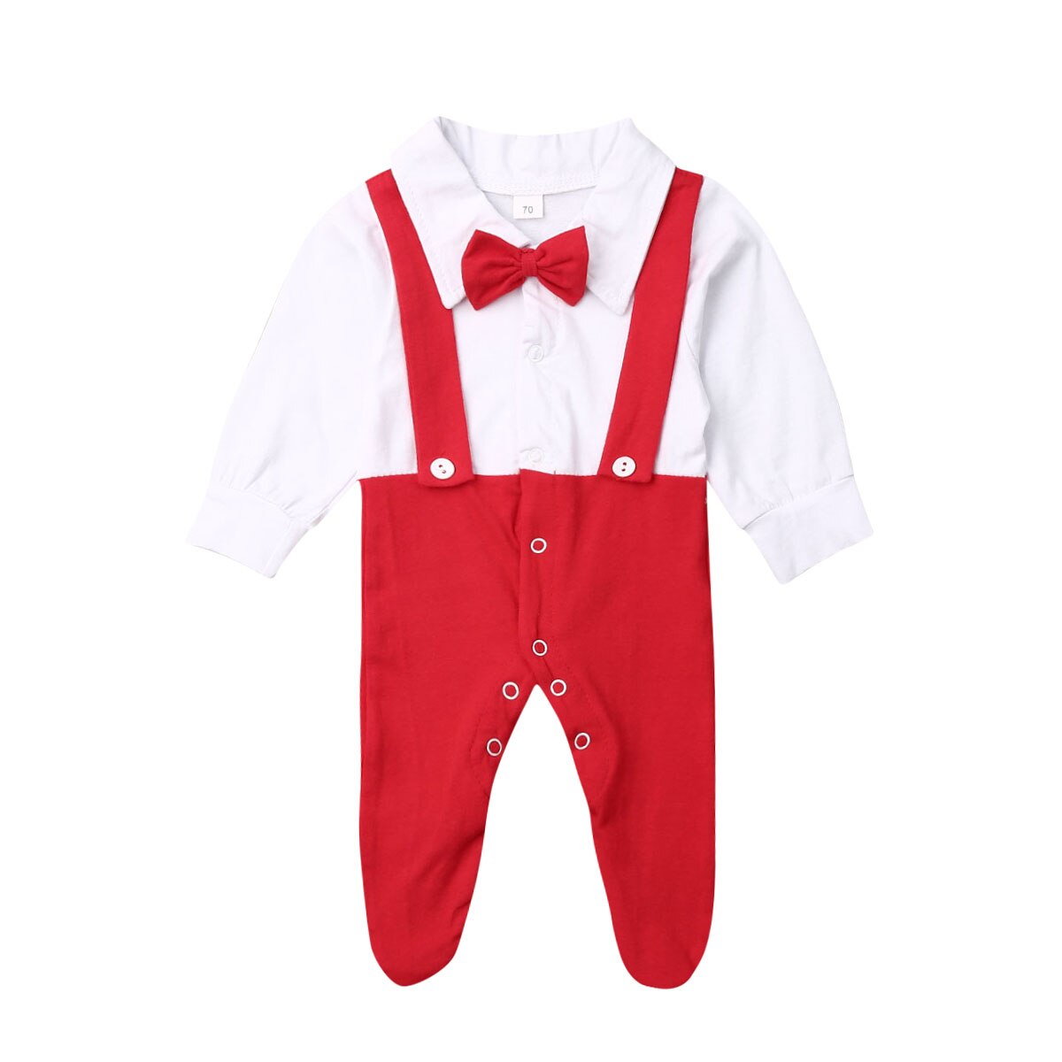 Mode Baby Baby Boy Kleding Katoen Kids Party Formele Boog Lange Mouw Voet Cover Romper Jumpsuit Outfits 0-12M: Rood / 6m