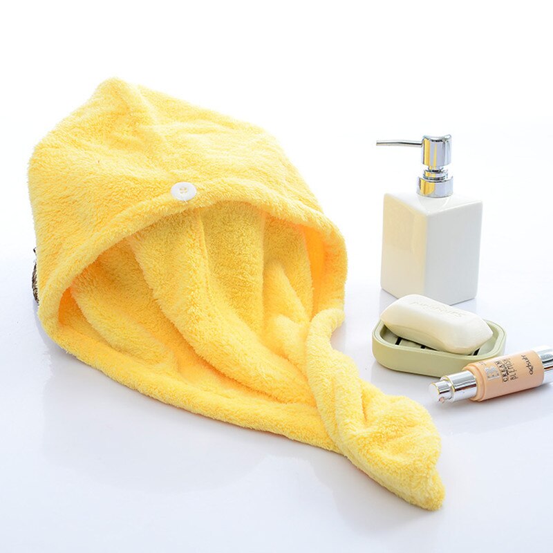 Toallas de microfibra para el cabello, sombrero triangular de secado rápido, espesar el secado del cabello, toallas absorbentes suaves para mujer, Toalla de baño: Yellow