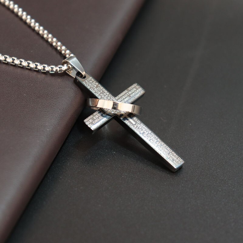 Diffone Classic Cross Necklace Men 3 Colors Stainless Steel Necklace For Hombre Punk Male Accessories Pendant Necklace Jewelry: Letter Black