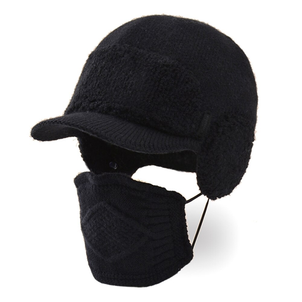 Cappello da Golf termico invernale uomo donna sci all'aperto ciclismo Baseball protezione dell'orecchio cappello comodo berretto da equitazione lavorato a maglia con maschera: Black