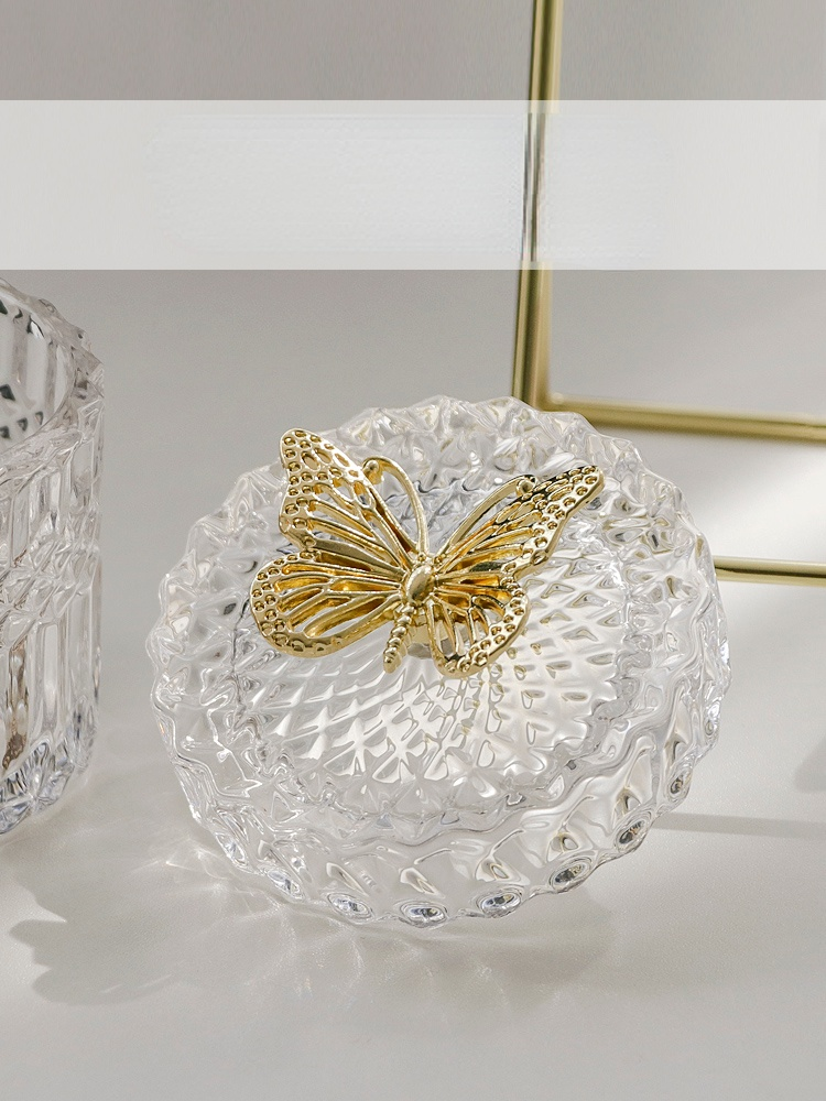 Luxe Kristal Wattenstaafje Box Gouden Vlinder Glazen Pot Snoep Jar Horloge Opbergdoos Glas Container Organizer Home Decor