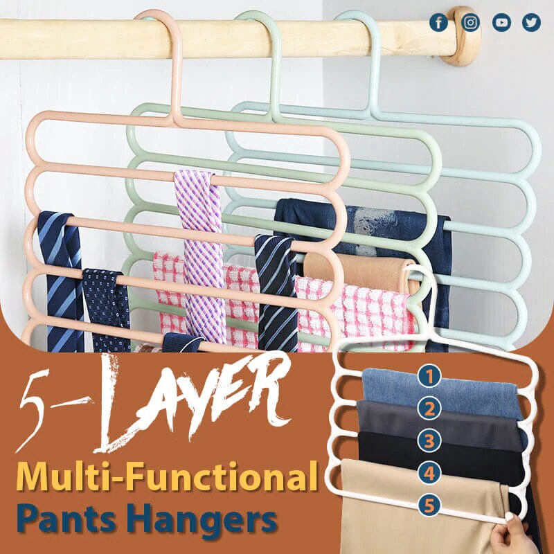 Multi-Functional 5-Layer Pants Hangers Holders Trousers Hanger Storage Rack Wardrobe Closet Organizer Clothing Hangers Space Sav