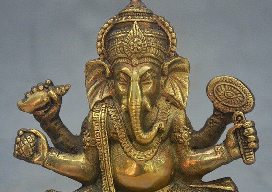 YM 311 4 "Old Bronze Tibete Budismo Ganapati Ganesh Lord Ganesha Elefante Estátua de Buda