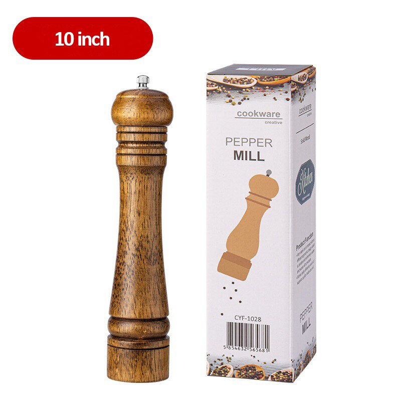 Molinillo de especias de madera de roble clásico, juego de molinillos de condimentos de mano, núcleo de molienda de cerámica, herramientas para barbacoa, 5, 8 y 10 pulgadas: 10 inch box