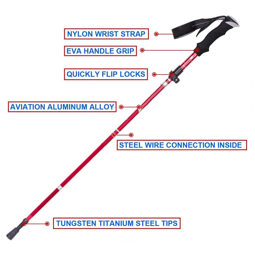 Trekking Pole Auminum Alloy Telescopic Ultralight Trekking Pole Anti Shock Hike Folding Stick Hiking Tool Walking Sticks