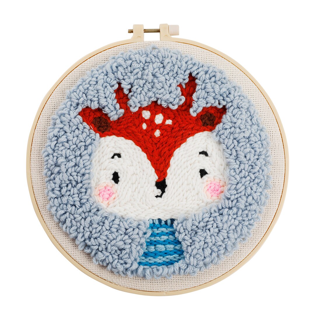 24cm DIY Knitting Wool Rug Hooking Kit Handcraft Woolen Embroidery with SKC Punch Needle Embroidery Frame - Deer: Deer