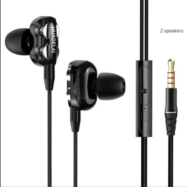 Double Moving Coil Subwoofer Headset for Vivo Oppo Huawei with Microphone Karaoke In-ear Earplug Universal Handphone: Upgraded  Cool Black
