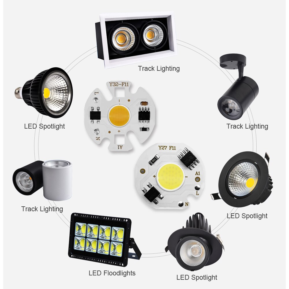 5 stk cob led lampe chips  ac 220v 3-9w led pære lampe smart ic driver pærer lys diy spotlight downlight chips utendørs flomlys