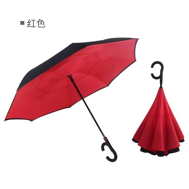 C Handvat Reverse Opvouwbare Paraplu Man Vrouwen Zon Regen Auto Semi-Automatische Paraplu Dubbele Laag Anti Uv Self Stand Parapluie