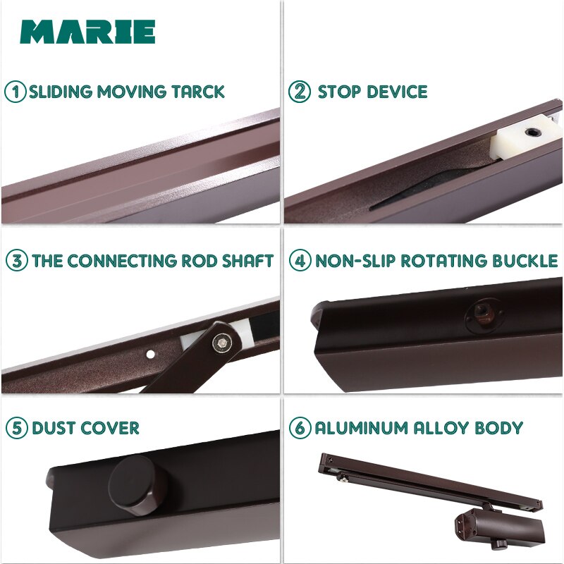 Marie4403H Aluminium Deurdranger Hydraulische Automatische Stille Sluiten Deur Non-Positionering Kantoor Residentiële For40-65kg Deur