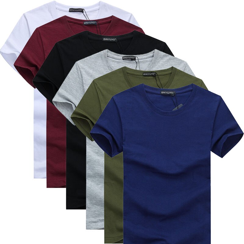 6pcs Simple line solid color cotton T Shirts Men's Style Short Sleeve Men t-shirt plus size 5XL: S