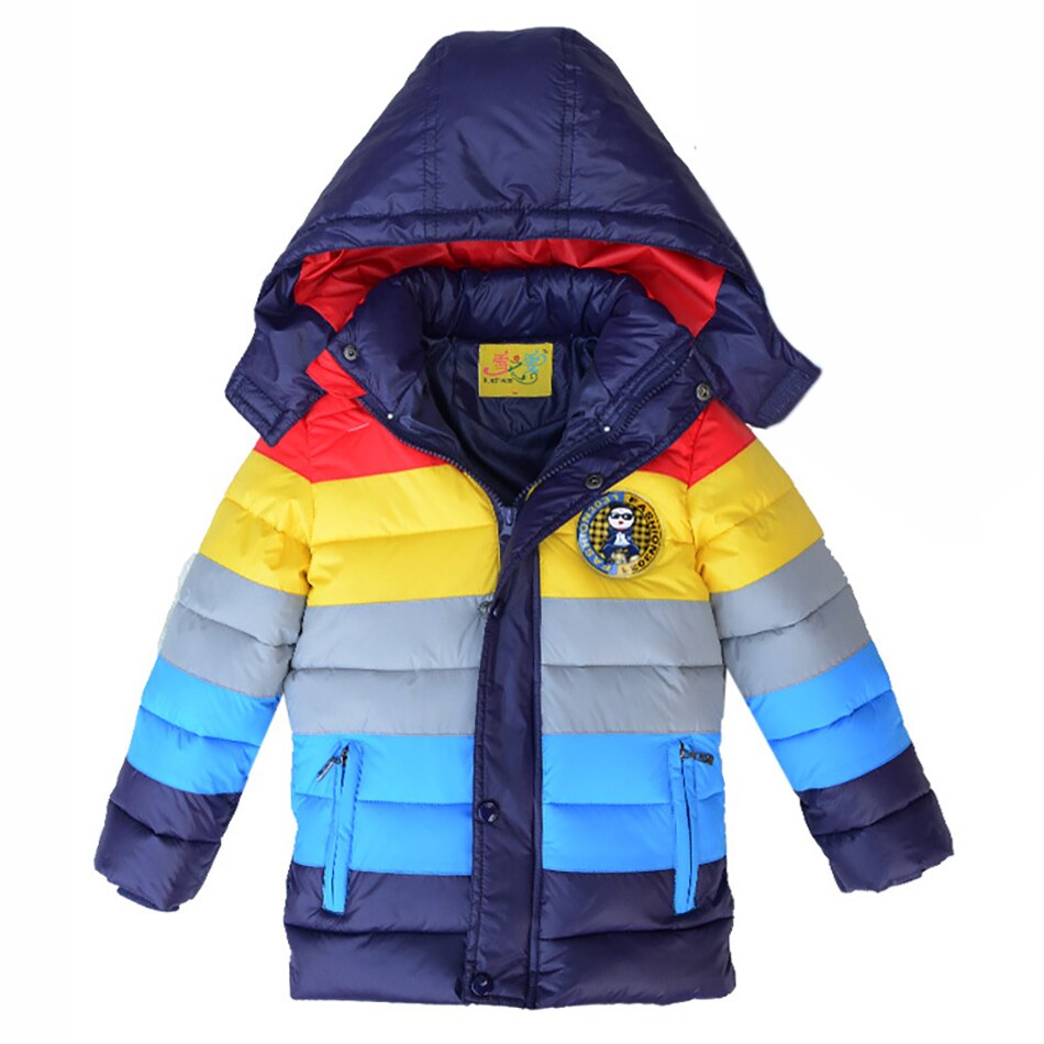 Regenboog Gestreepte Winter Down Jas Voor Jongens En Meisjes Warm Uitloper Capuchon Kids Hoodie Herfst Casual Parka Kleding: B / 6-7T