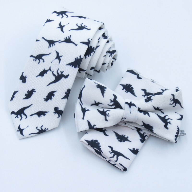 Dinosaur Men Bow Tie Set Pocket Square Handkerchief Mens Butterfly Bow Tie Skinny Ties Set Lots Slim Necktie For Man